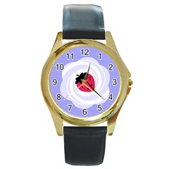 Cake Top Purple Round Gold Metal Watch by strawberrymilk