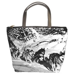 Vintage Usa Alaska Dog Sled Racing 1970 Bucket Handbag by Vintagephotos