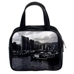 Vintage China Hong Kong Houseboats River 1970 Twin-sided Satchel Handbag by Vintagephotos