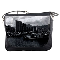 Vintage China Hong Kong Houseboats River 1970 Messenger Bag by Vintagephotos