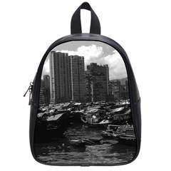 Vintage China Hong Kong Houseboats River 1970 Small School Backpack by Vintagephotos