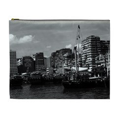 Vintage China Hong Kong Houseboats River 1970 Extra Large Makeup Purse by Vintagephotos