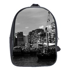 Vintage China Hong Kong Houseboats River 1970 Large School Backpack by Vintagephotos