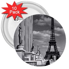 Vintage France Paris Eiffel Tour Chaillot Palace 1970 10 Pack Large Button (round) by Vintagephotos