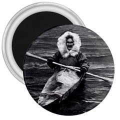 Vintage Usa Alaska Eskimo And His Kayak 1970 Large Magnet (round) by Vintagephotos