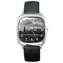 Vintage  Uk England London The Houses Of Parliament 1970 Black Leather Watch (square) by Vintagephotos