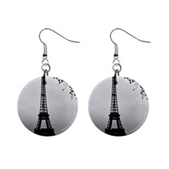 Vintage France Paris Eiffel Tour Seine At Dusk 1970 Mini Button Earrings by Vintagephotos