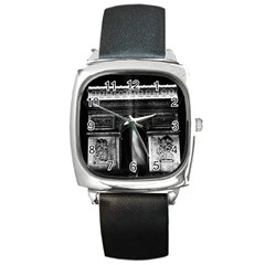 Vintage France Paris Triumphal Arch 1970 Black Leather Watch (square) by Vintagephotos