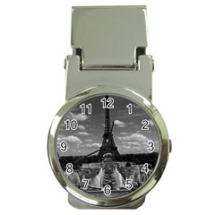 Vintage France Paris Fontain Chaillot Tour Eiffel 1970 Chrome Money Clip With Watch