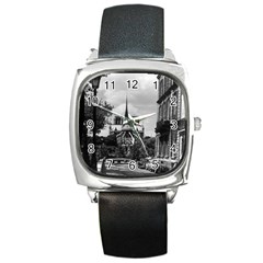 Vintage France Paris Notre Dame Saint Louis Island 1970 Black Leather Watch (square) by Vintagephotos