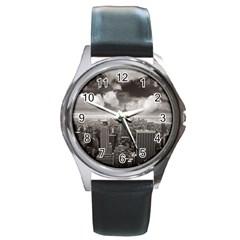 New York, Usa Black Leather Watch (round) by artposters