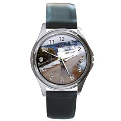 Rainy Day, Salzburg Black Leather Watch (round) by artposters