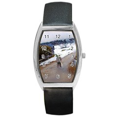 Rainy Day, Salzburg Black Leather Watch (tonneau)