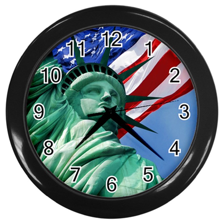 Statue of Liberty, New York Black Wall Clock