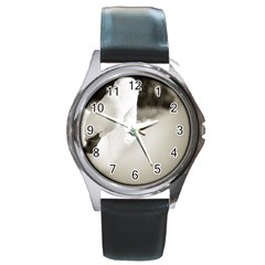 Swan Black Leather Watch (round) by artposters