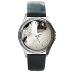 swan Black Leather Watch (Round) Front