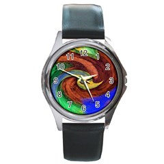 Culture Mix Black Leather Watch (round) by dawnsebaughinc