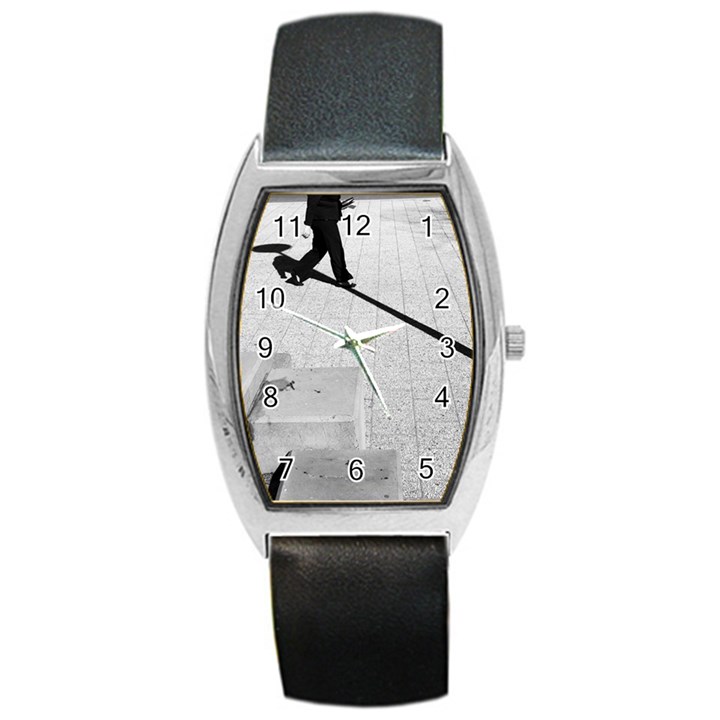 geometric  Black Leather Watch (Tonneau)