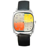 geometry Black Leather Watch (Square) Front