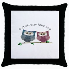 Owl Always Love You, Cute Owls Black Throw Pillow Case by DigitalArtDesgins