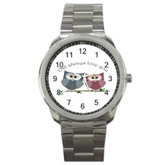 Owl Always Love You, Cute Owls Stainless Steel Sports Watch (round) by DigitalArtDesgins