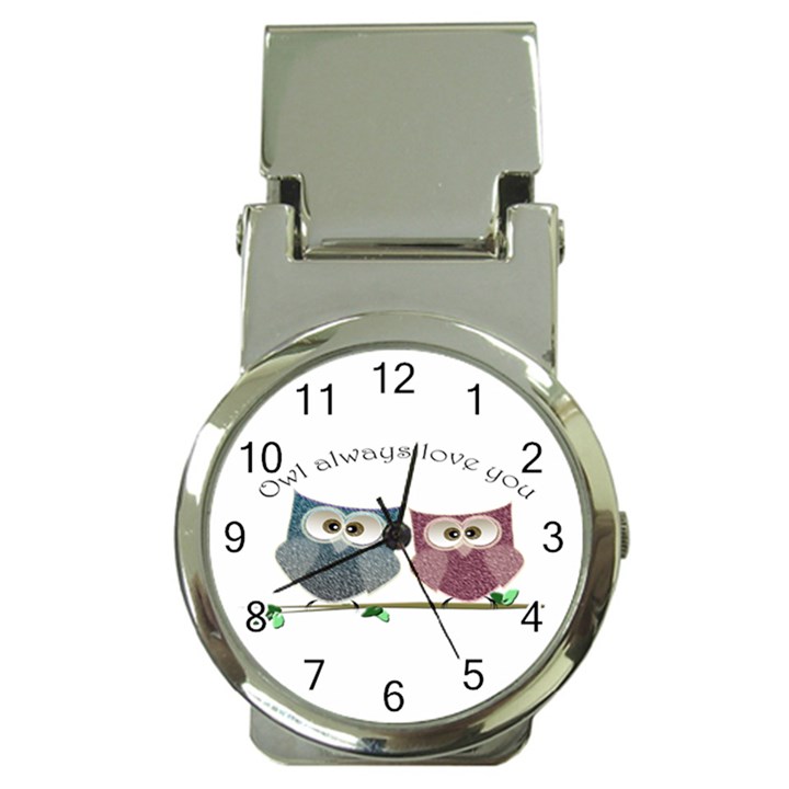 Owl always love you, cute Owls Chrome Money Clip with Watch