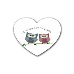 Owl Always Love You, Cute Owls Rubber Drinks Coaster (heart) by DigitalArtDesgins