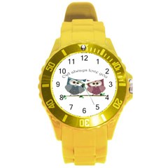 Owl Always Love You, Cute Owls Round Plastic Sport Watch Large by DigitalArtDesgins