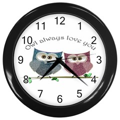 Owl Always Love You, Cute Owls Black Wall Clock by DigitalArtDesgins