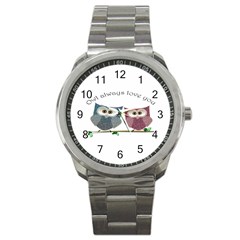 Owl Always Love You, Cute Owls Stainless Steel Sports Watch (round) by DigitalArtDesgins