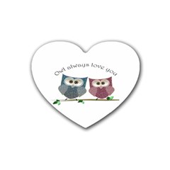 Owl Always Love You, Cute Owls Rubber Drinks Coaster (heart) by DigitalArtDesgins