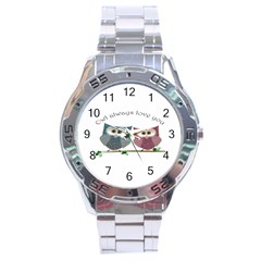 Owl Always Love You, Cute Owls Stainless Steel Analogue Watch (round) by DigitalArtDesgins