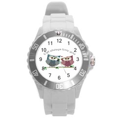 Owl Always Love You, Cute Owls Round Plastic Sport Watch Large by DigitalArtDesgins