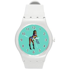 Pin Up 2 Round Plastic Sport Watch Medium by UberSurgePinUps