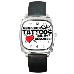 Dudes With Tattoos Black Leather Watch (square) by VaughnIndustries