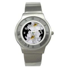 White Peonies   Stainless Steel Watch (Round)