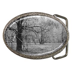 Black And White Forest Belt Buckle (oval) by Elanga