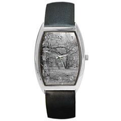 Black And White Forest Black Leather Watch (tonneau) by Elanga