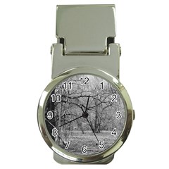 Black And White Forest Chrome Money Clip With Watch