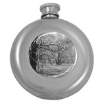 Black and White Forest Hip Flask (Round) Front