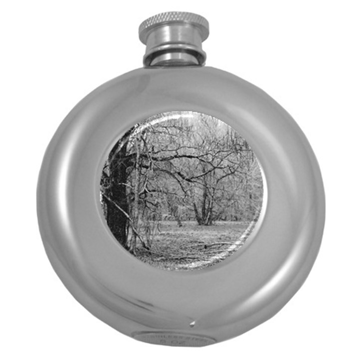 Black and White Forest Hip Flask (Round)