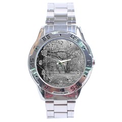 Black And White Forest Stainless Steel Analogue Watch (round)