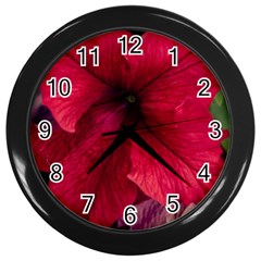 Red Peonies Black Wall Clock by Elanga