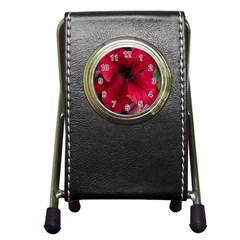 Red Peonies Stationery Holder Clock by Elanga