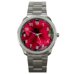 Red Peonies Stainless Steel Sports Watch (round) by Elanga