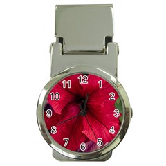 Red Peonies Chrome Money Clip With Watch