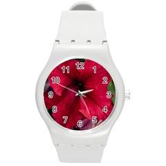 Red Peonies Round Plastic Sport Watch Medium by Elanga