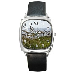 Cocoa Beach, Fl Black Leather Watch (square) by Elanga