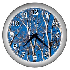 Trees On Blue Sky Silver Wall Clock