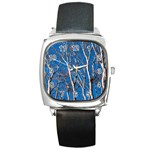 Trees on Blue Sky Black Leather Watch (Square) Front